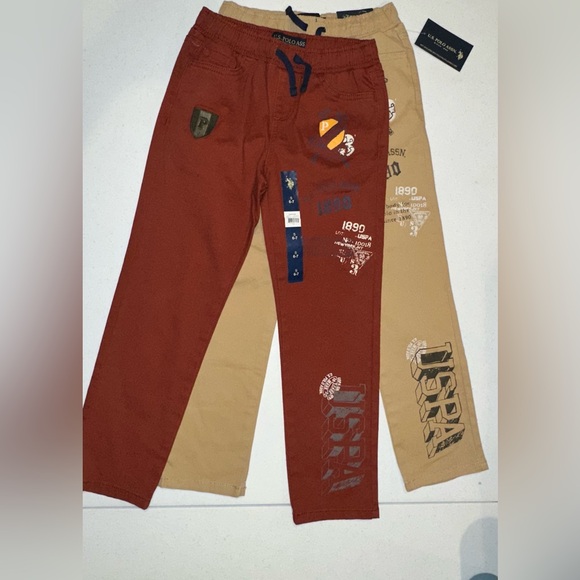 2 U.S. Polo Assn Fall Chino Red and Tan Casual Pull up Elastic Band Bottoms - Picture 1 of 10